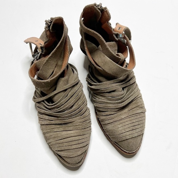 Jeffrey Campbell Block Heel Leather Strappy Ankle Boots Suede Taupe - Picture 2 of 8